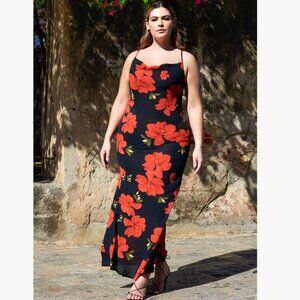 Rebdolls 2X RAQUEL FLORAL PRINT MAXI SHIFT DRESS